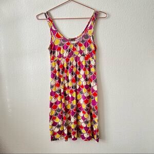 Lush multicolor fish scale print sleeveless tank sun dress red pink yellow gray